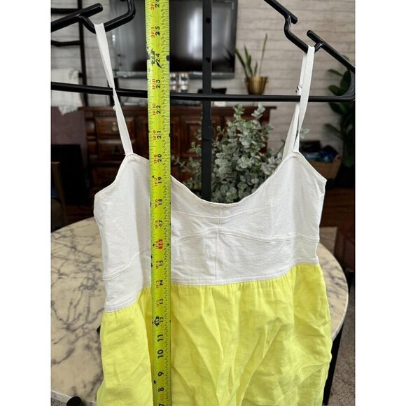 Theory White Neon Yellow Fit & Flare Spaghetti Strap Tank Top Womens Size Small - Picture 3 of 5